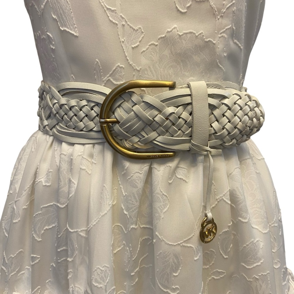 Michael Michael Kors White Woven Leather Belt With Gold Buckle Sz M - Picture 2 of 13